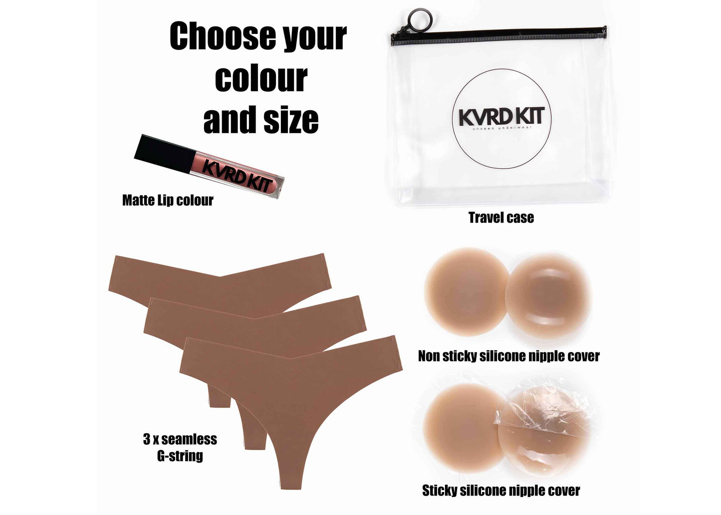 D-LUXE KVRD KIT - 2x nip covers plus 3x g-string plus matte lip colour