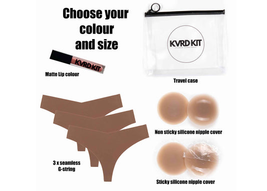D-LUXE KVRD KIT - 2x nip covers plus 3x g-string plus matte lip colour